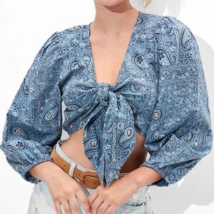 NWT AE Long-Sleeve Tie-Front Top
